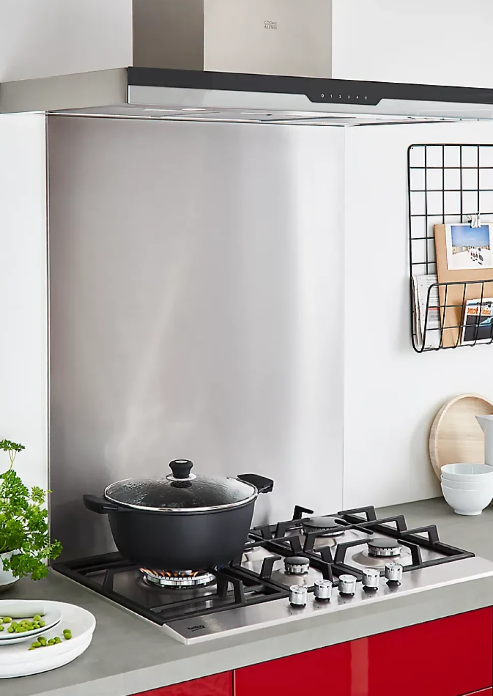 Fond de hotte inox métal brossé GoodHome Kasei l. 60 cm x H. 70 cm x ép. 10 mm