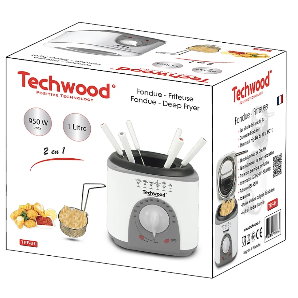Fondue/Friteuse 1 L - Techwood TFF-81 - Puissance 950W - thermostat réglable de 80 à 190 degrés