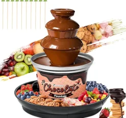 Fontaine à chocolat à 3 étages avec 10 brochettes en bambou noir