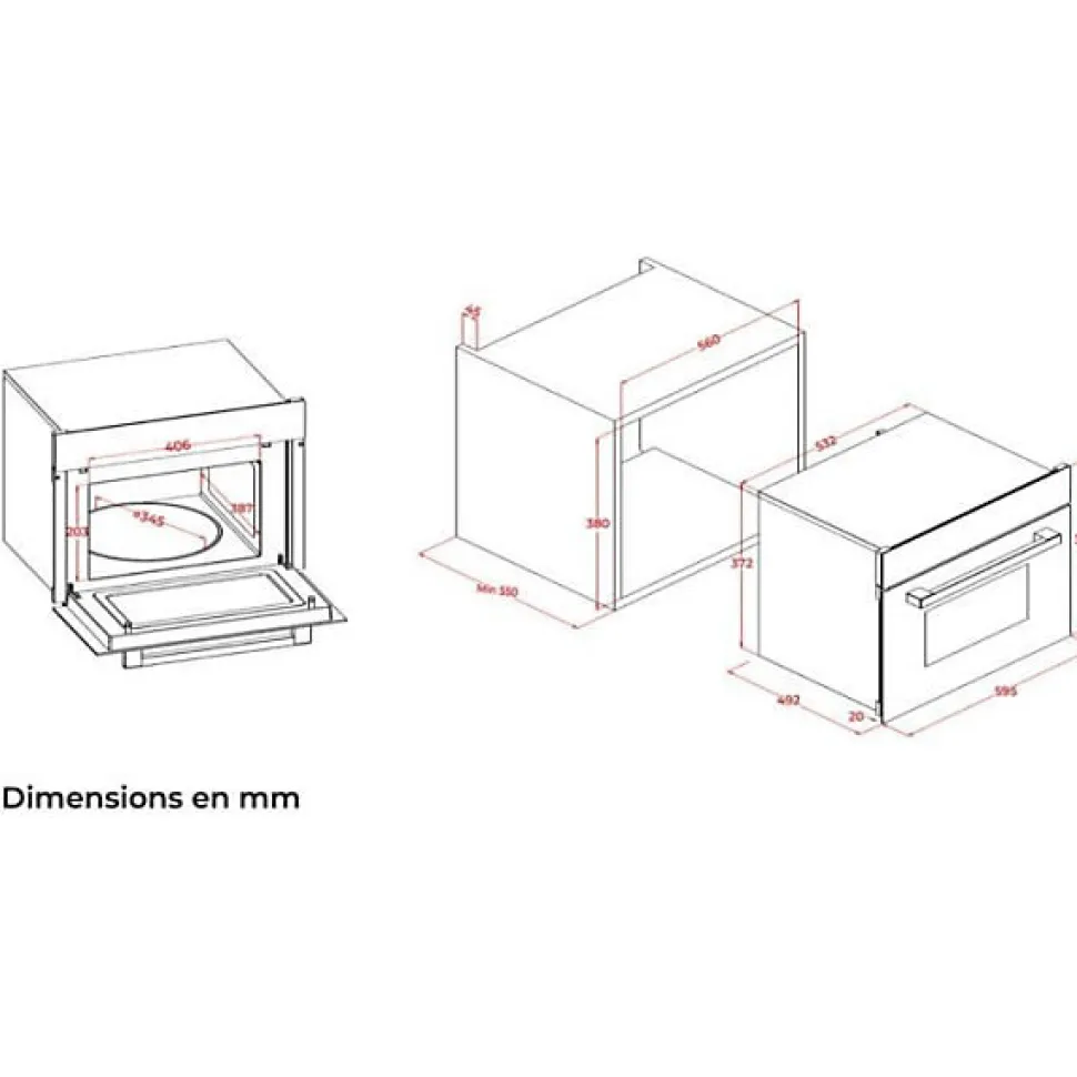 Four a micro-ondes encastrable - CONTINENTAL EDISON - 1450 W - 34 L -Combiné Gril - CEMO34CEB3 - 59,5 x 38,3 x 49,2 cm - Noir