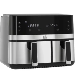 Friteuse à air 2700W - air fryer - double compartiment 8,5L - 8 programmes, température réglable, timer, 2 paniers - noir