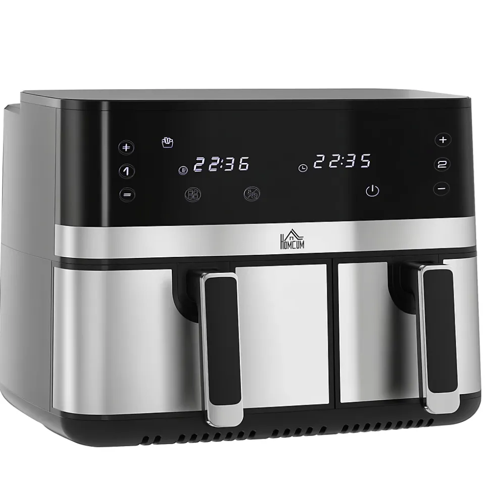 Friteuse à air 2700W - air fryer - double compartiment 8,5L - 8 programmes, température réglable, timer, 2 paniers - noir
