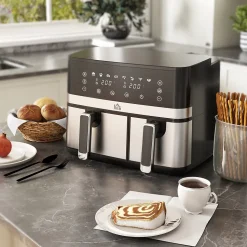 Friteuse à air 2700W - air fryer - double compartiment 8,5L - 8 programmes, température réglable, timer, 2 paniers - noir