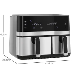 Friteuse à air 2700W - air fryer - double compartiment 8,5L - 8 programmes, température réglable, timer, 2 paniers - noir