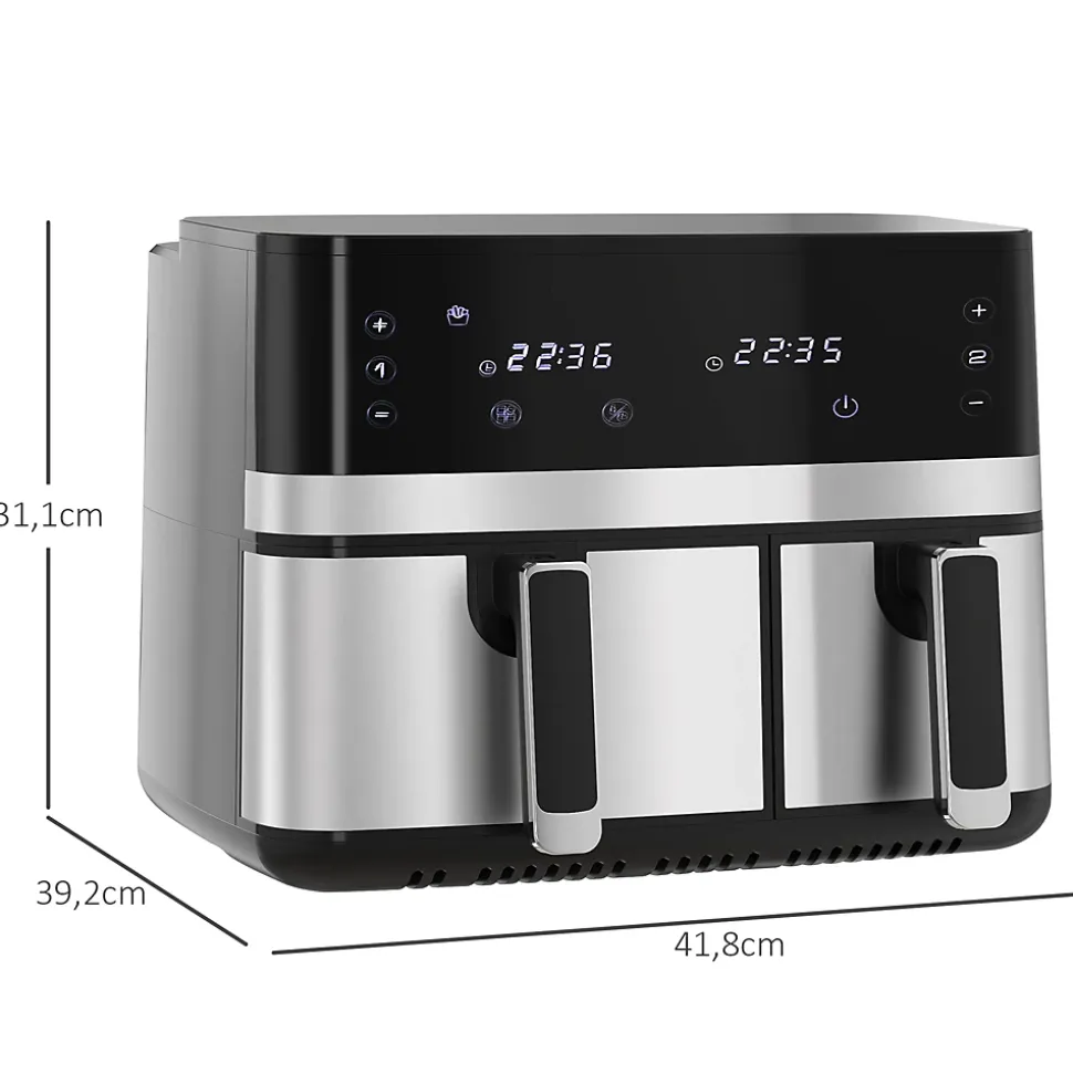 Friteuse à air 2700W - air fryer - double compartiment 8,5L - 8 programmes, température réglable, timer, 2 paniers - noir