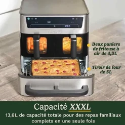 Friteuse Electrique sans huile CUISINART - Airfryer AFT13XSSE - Capacité 13,6L - Double cuves + 1 tiroir - Noir / Inox - 2400W