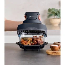 Friteuse Electrique sans huile portable NINJA - CRISPI - Récipients 1,4L et 3,8L - 4 programmes prédéfinis - 1700W - Bleu