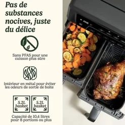 Friteuse Electrique sans huile CUISINART - Airfryer AFD10OBLE - Capacité 10,4L - Double cuves - Noir - 2400W