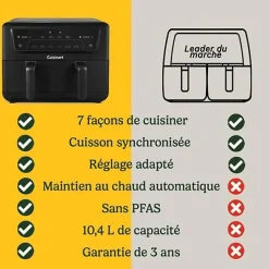 Friteuse Electrique sans huile CUISINART - Airfryer AFD10OBLE - Capacité 10,4L - Double cuves - Noir - 2400W