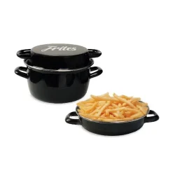 Friteuse émail 26 cm noire avec panier et couvercle verre