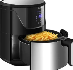 Friteuse sans Huile de 5L avec Écran Tactile LED et 10 Réglages de Cuisson Préprogrammés 1400W gris noir