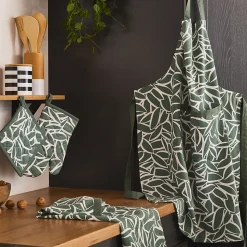 Gant et manique motif végétal vert et blanc l. 20 X L. 28 cm Guy Levasseur