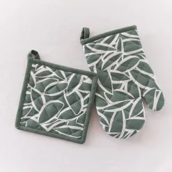 Gant et manique motif végétal vert et blanc l. 20 X L. 28 cm Guy Levasseur