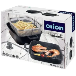 Garnek granitowy ze szklaną pokrywką patelnią grillową koszyczkiem GRANDE 2+4 l 4 el.