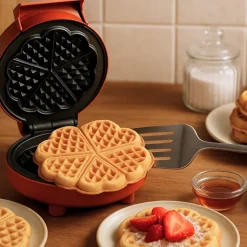 Gaufrier Cœur Livoo 1000 W, 5 gaufres cœur, Rouge