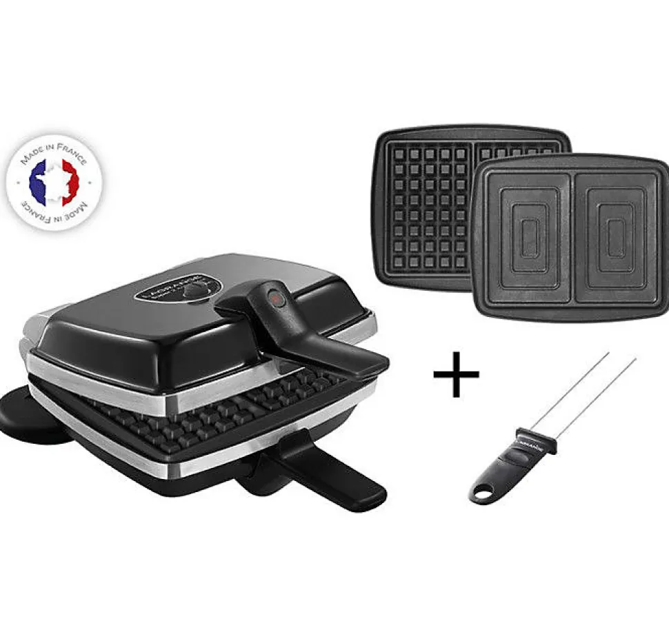 Gaufrier réversible - LAGRANGE - 39426 - 2 gaufres - 2 croque-monsieur - Antiadhésif double couche