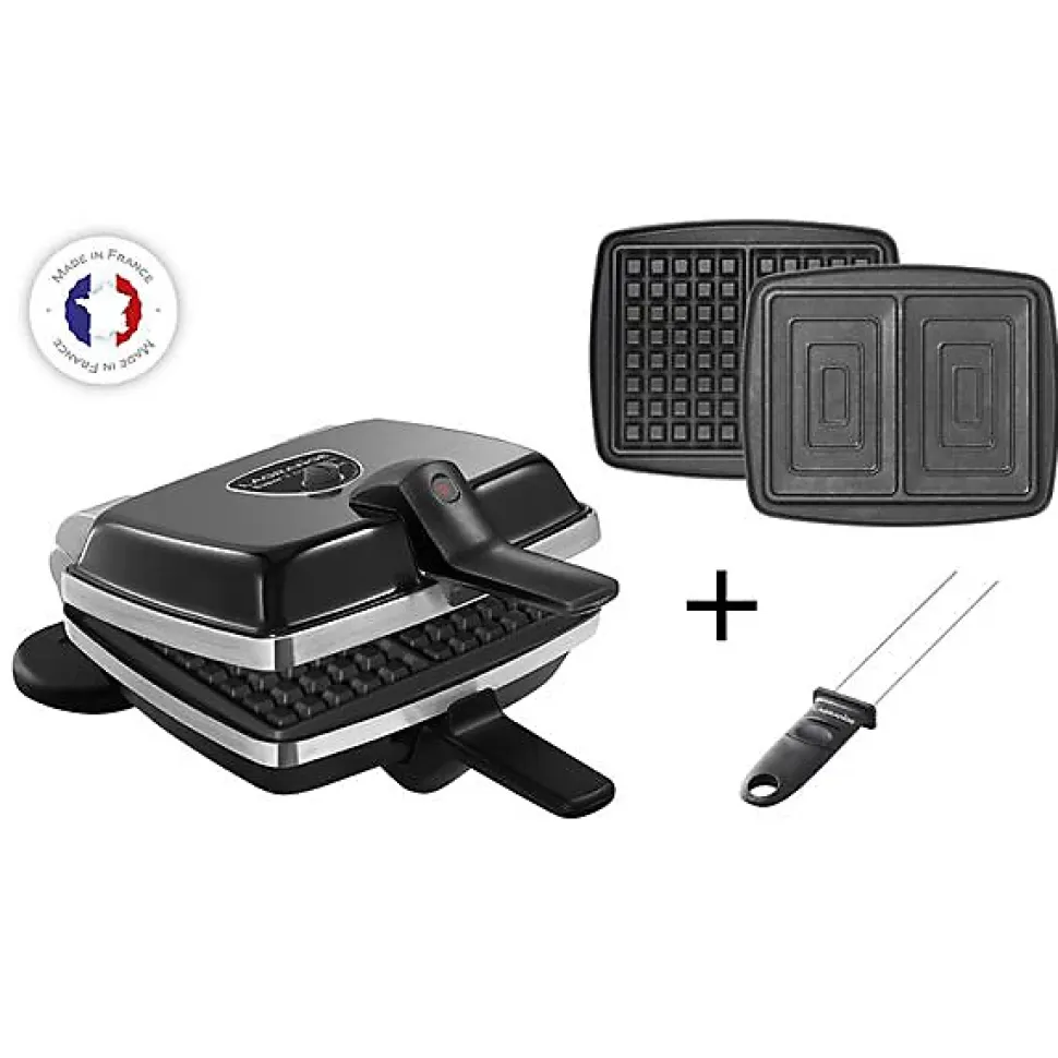 Gaufrier réversible - LAGRANGE - 39426 - 2 gaufres - 2 croque-monsieur - Antiadhésif double couche