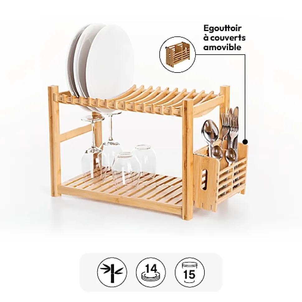 Égouttoir 2 niveaux et couverts Bambou - 5Five