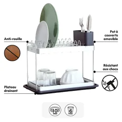 Égouttoir 2 niveaux gris 42,5x23,5cm - Gris- 5five