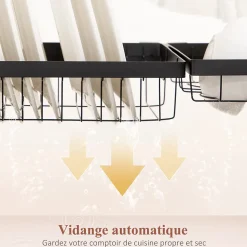 Égouttoir à vaiselle - organiseur d'évier - 8 espaces de séchage - pieds ventouses - acier inox. noir