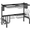 Égouttoir à vaiselle - organiseur d'évier - 9 espaces de séchage - acier noir