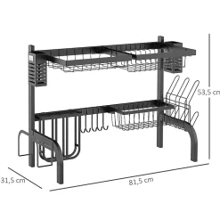 Égouttoir à vaiselle - organiseur d'évier - 9 espaces de séchage - acier noir