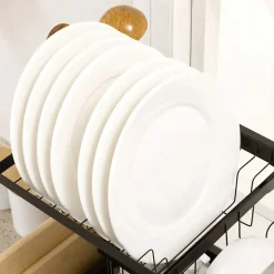 Égouttoir à vaiselle - organiseur d'évier - 9 espaces de séchage - acier noir