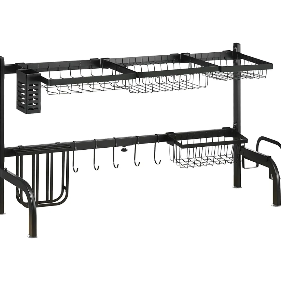 Égouttoir à vaiselle réglable - organiseur d'évier - 8 espaces de séchage - pieds ventouses - acier époxy noir