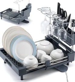 Égouttoir à Vaisselle Extensible Pliable en Acier Inoxydable