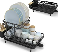 égouttoir à Vaisselle Panneau Amovible Bac égouttage Amovible Egouttoir à Tasses pour Comptoir de Cuisine Noir