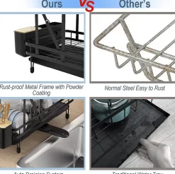 égouttoir à Vaisselle Panneau Amovible Bac égouttage Amovible Egouttoir à Tasses pour Comptoir de Cuisine Noir