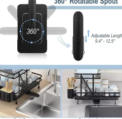 égouttoir à Vaisselle Panneau Amovible Bac égouttage Amovible Egouttoir à Tasses pour Comptoir de Cuisine Noir