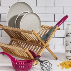 Égouttoir à vaisselle pliable en bambou