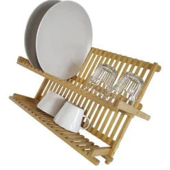 Égouttoir à vaisselle pliable en bambou clair