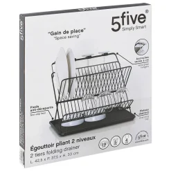 Égouttoir pliant 2 niveaux avec plateau noir - Noir- 5five