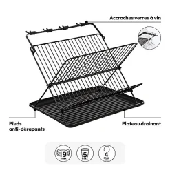Égouttoir pliant 2 niveaux avec plateau noir - Noir- 5five