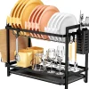 Égouttoir Vaisselle Cuisine à 2 Niveaux Noir