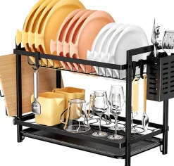 Égouttoir Vaisselle Cuisine à 2 Niveaux Noir