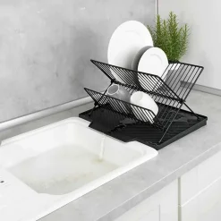 Égouttoir vaisselle Wenko NELIA noir avec tapis égouttoir