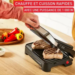 Gril Panini Noir 1000W 2-en-1 Compact
