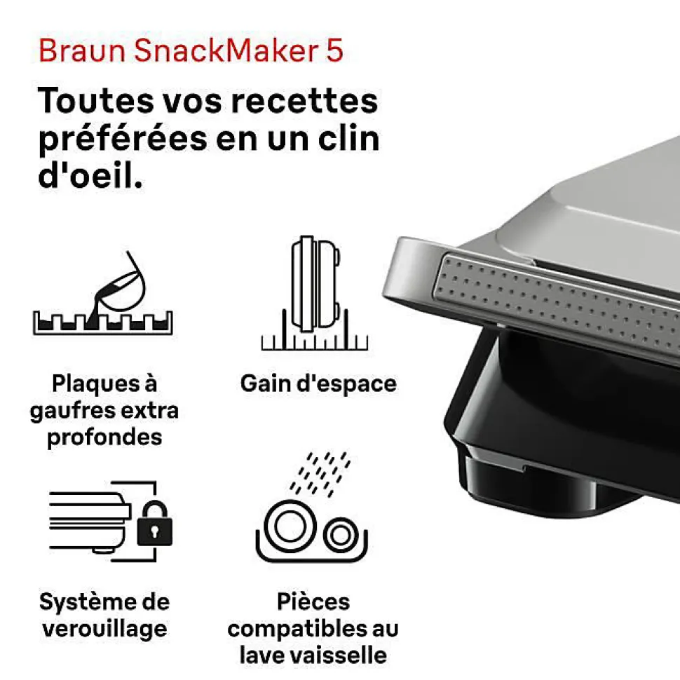 Grill - BRAUN - Sandwich Maker 5 SM5006 - 800 W - Inox / Noir