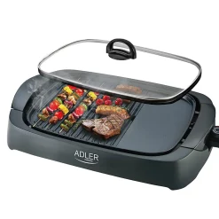Grill électrique Adler 3000W - Couvercle en verre - 2 zones de cuisson + Spatule
