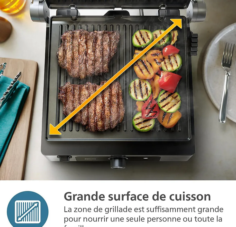 Grill Électrique Philips Noir 2000W Ouverture 180