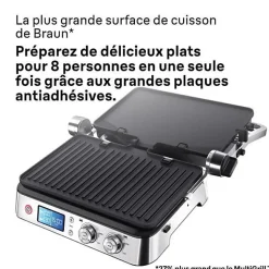 Grill multifonctions - BRAUN - Multi Grill 9 - 2000 W - 3 positions de chauffe - Noir / Acier