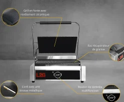GRILL PANINI 1 PLAQUE RAINUREE DESSUS/DESSOUS EN FONTE - L2G