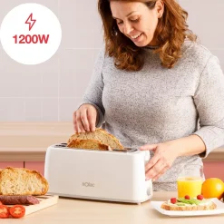 Grille-pain Blanc 1200W 4 Tranches Longues