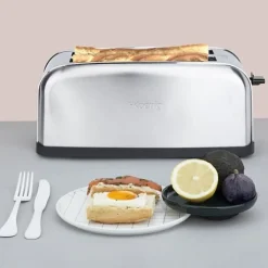 Grille-pain H.KoeNIG TOAS28 - 2 fentes - 3 fonctions - Thermostat réglable 7 niveaux - Acier inoxydable - Gris