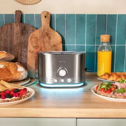 Grille-pain Inox 2 Fentes 850W Anneau LED