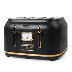 Grille-pain Muse MS-131BC - 4 fentes - décongélation et réchauffage, Tiroir ramasse-miettes amovible, 1800W - Acier inoxydable