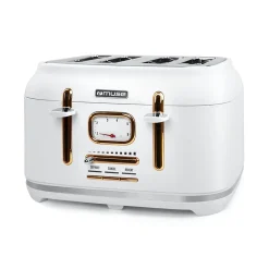 Grille-pain Muse MS-131W - 4 fentes - décongélation et réchauffage, Tiroir ramasse-miettes amovible, 1800W - Acier inoxydable